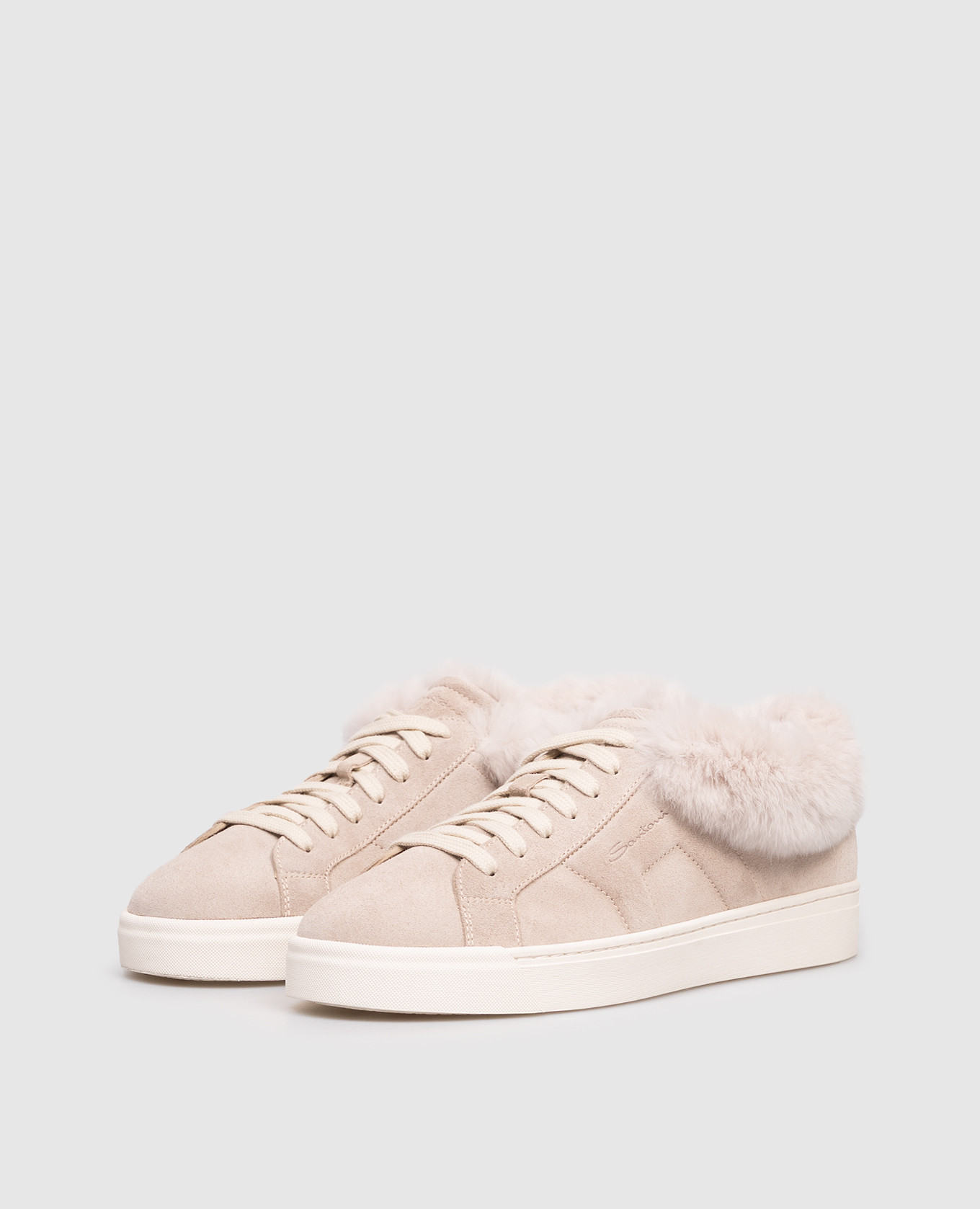 

Beige suede sneakers with fur trim Santoni