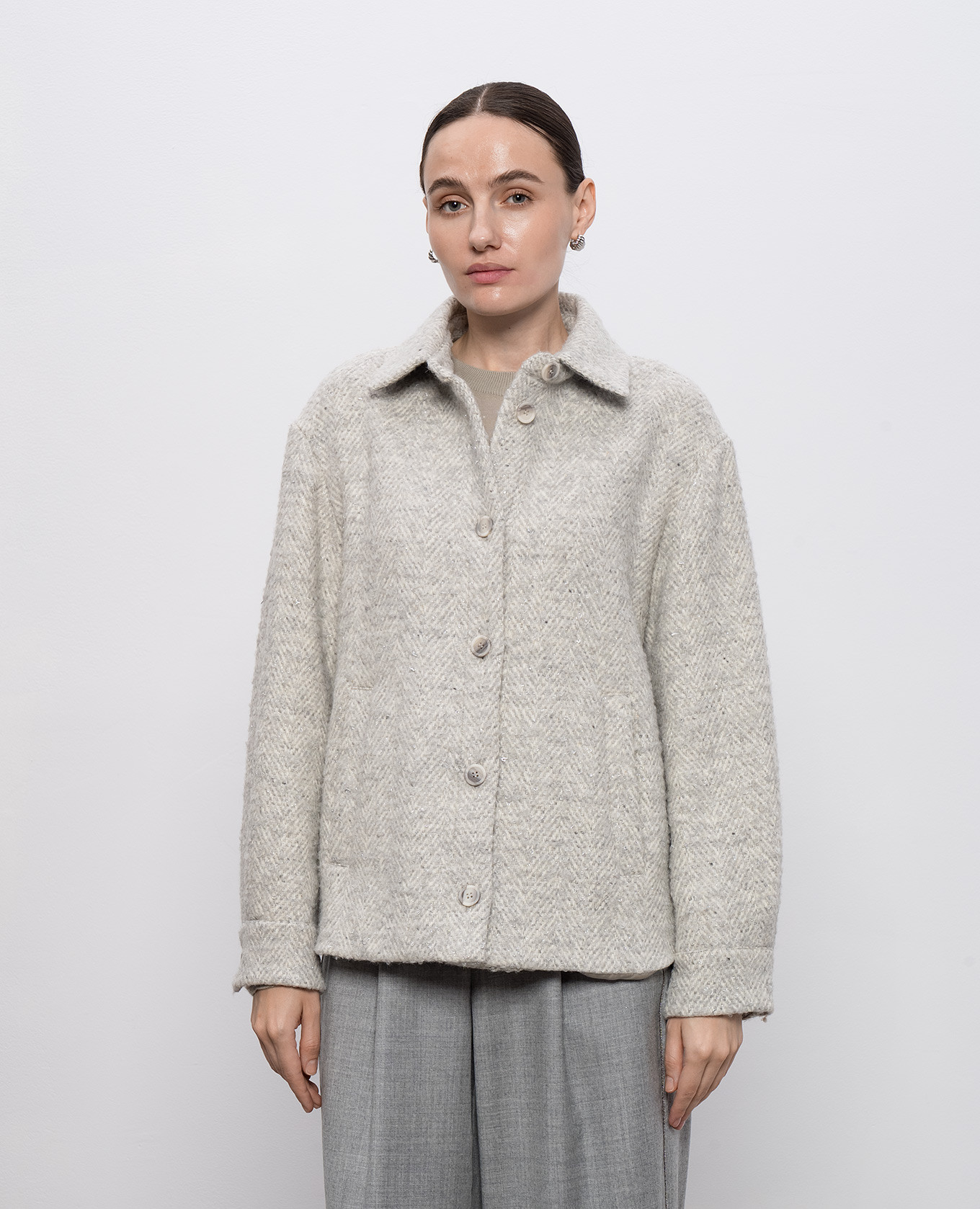 Gray wool coat with a pattern Peserico 3