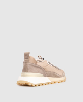 Brunello Cucinelli Beige combination sneakers with a monil chain MZSFG3044P