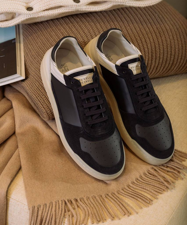 Brunello Cucinelli - Blue leather Basket sneakers with logo