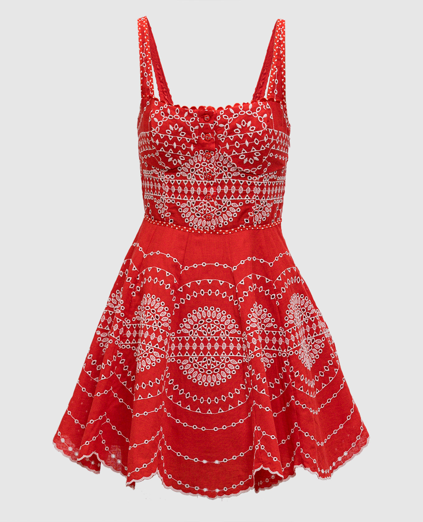 Red Winnie mini dress with linen and embroidery Charo Ruiz
