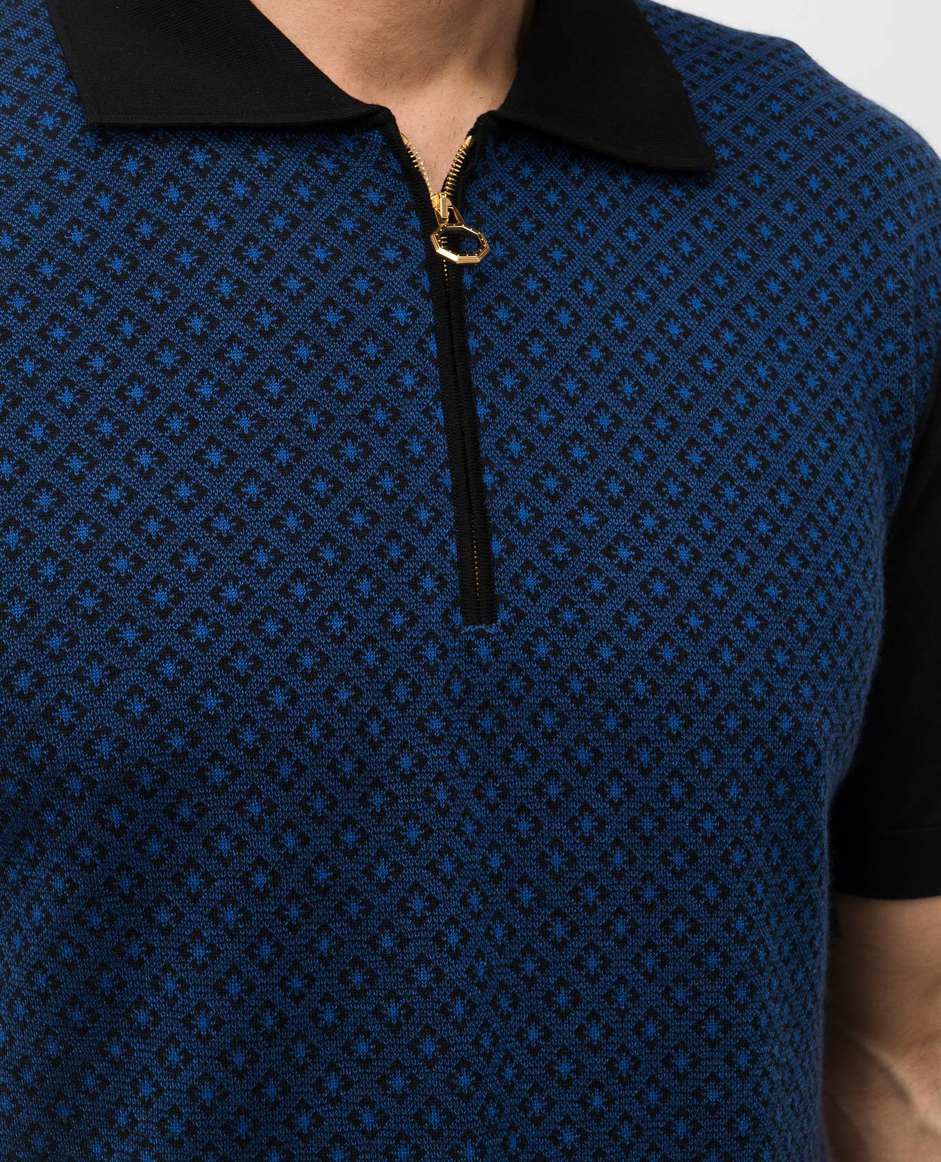

Black cashmere polo shirt with pattern Stefano Ricci