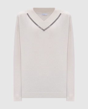 Brunello Cucinelli Beige cashmere pullover with monil chain M12167902P