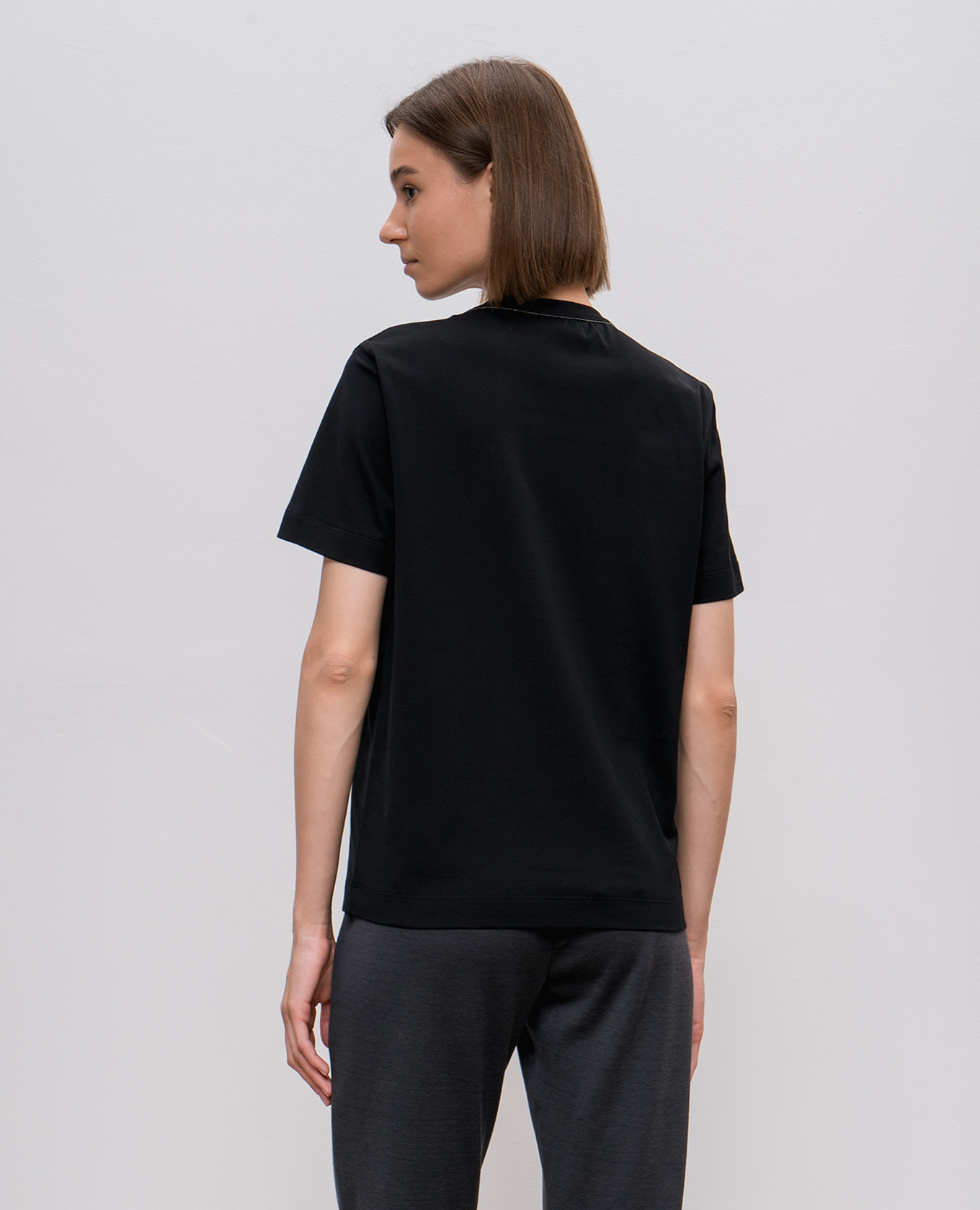 Black t-shirt with monil lace Brunello Cucinelli 4