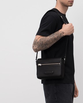 Tom Ford Black leather messenger bag with logo patch H0667LCL213S