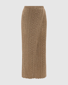 Twinset Beige openwork midi skirt with lurex 251TT3192