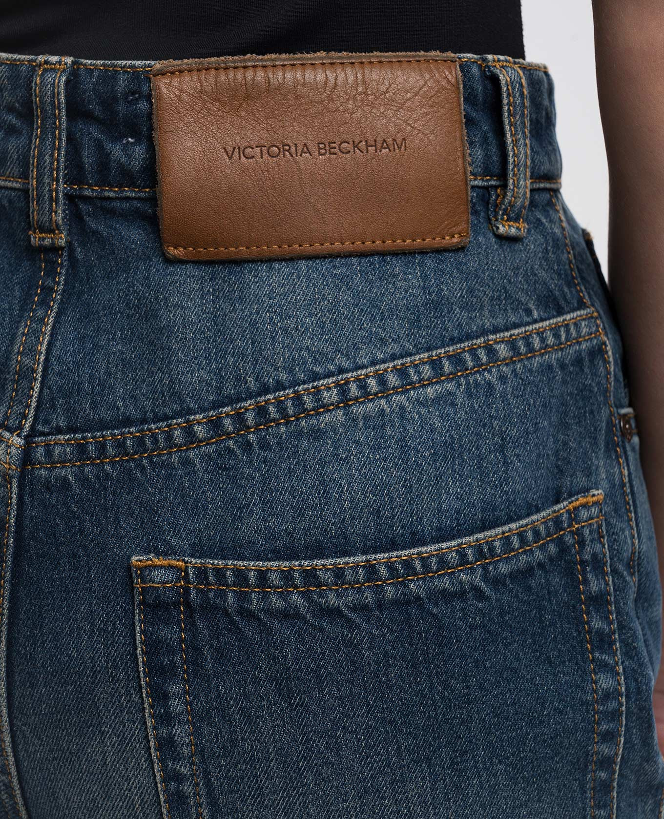 Blue flared jeans with leather logo patch Victoria Beckham 5