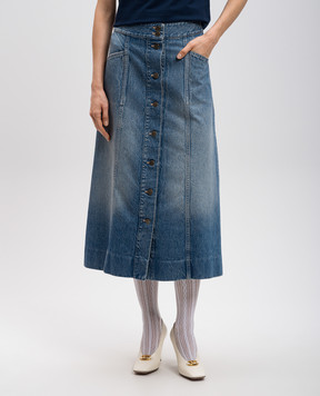 Valentino Blue denim midi skirt with a frayed effect 6B3DD18Z94U