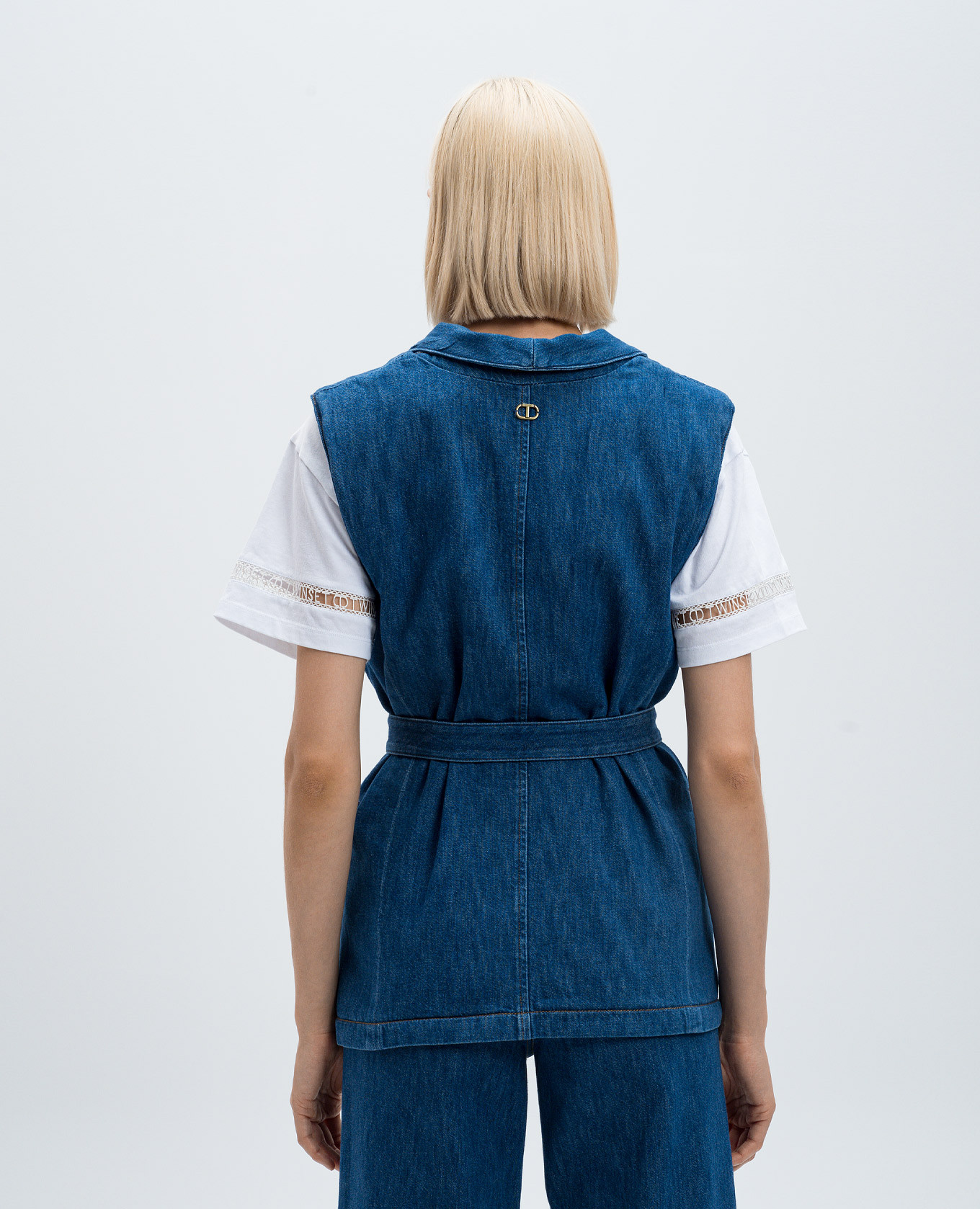 

Blue denim vest with a belt Twinset