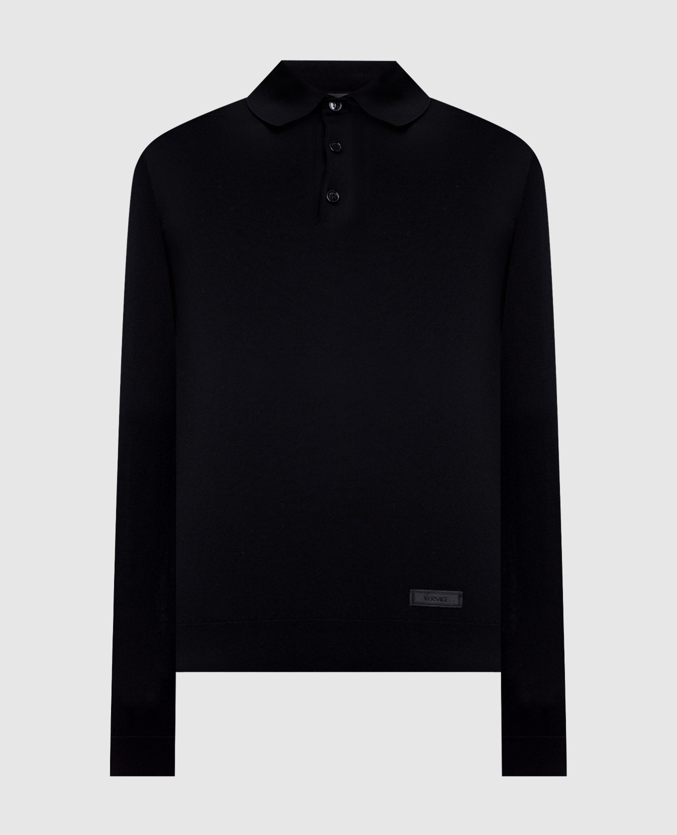 Black silk polo with logo patch Versace