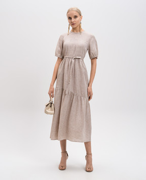 Peserico Beige linen dress with monil chain S02163A02600