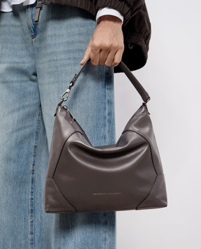 Brunello Cucinelli Brown leather BC Duo bag with logo MBTKD2738