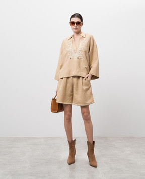 Twinset Beige linen blouse with embroidery 251LB2FCC
