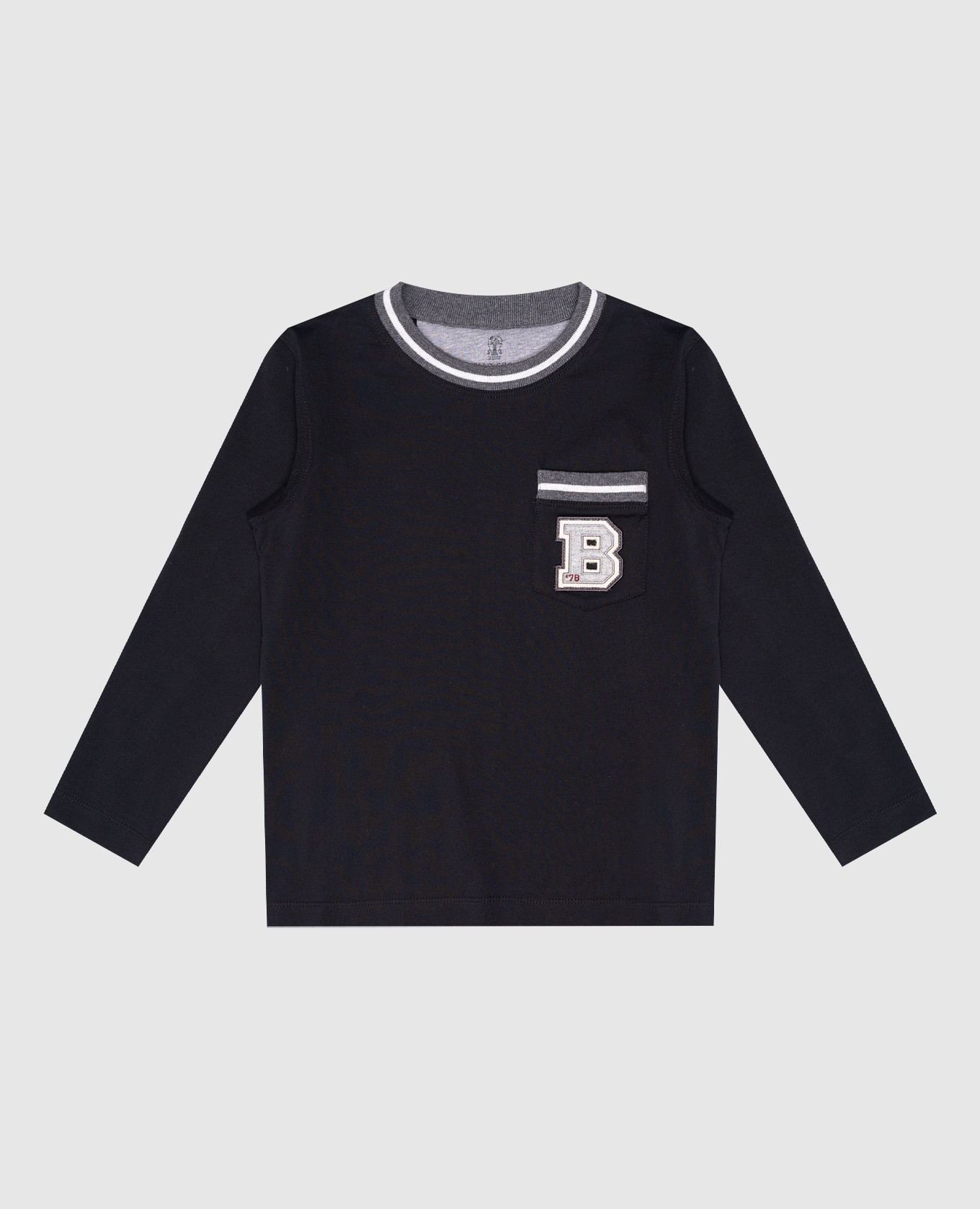 Children's black longsleeve with logo patch brunello cucinelli