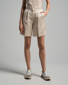 Peserico Beige linen shorts with monil chain P0416306653
