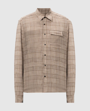 Kiton Beige wool and silk check shirt UMCBUBAK0617E