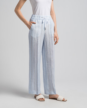 Peserico Blue striped linen pants P0423402519