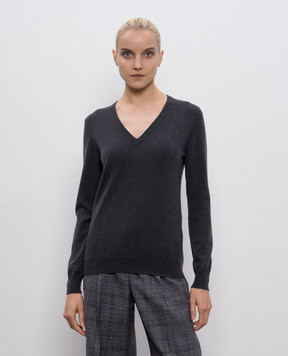 Brunello Cucinelli Gray cashmere pullover with monil chain M12144402P