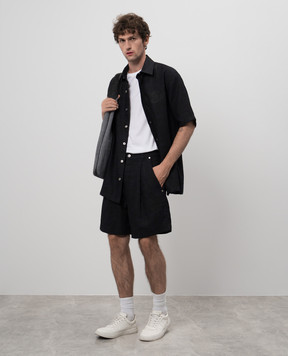 Off-White Black linen shorts with logo embroidery OMCB096S24FAB001120sh