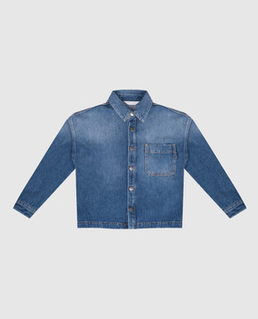 Palm Angels Children's blue denim jacket with logo and holes PBYD006F25DEN001612