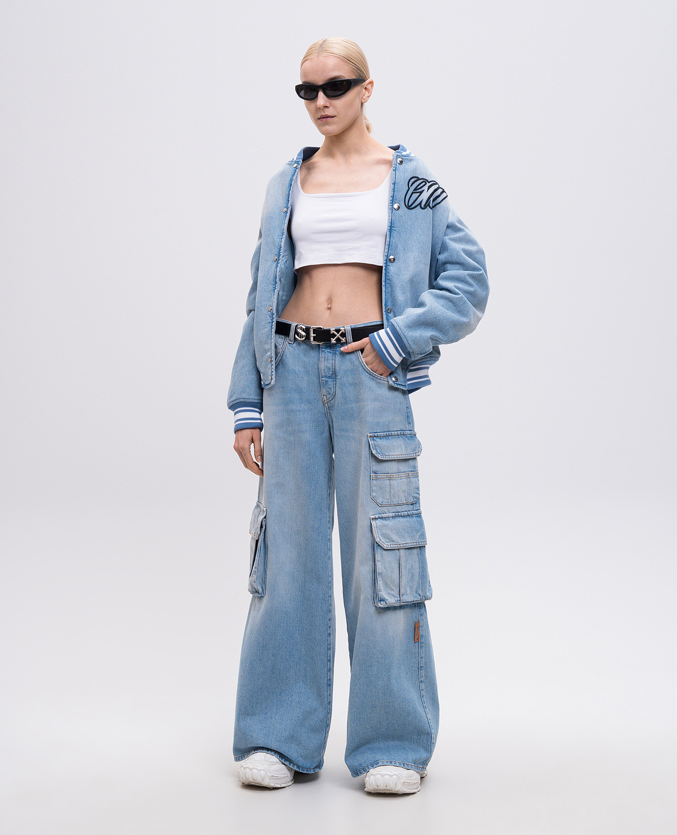 Blue denim bomber jacket with logo embroidery Off-White 2