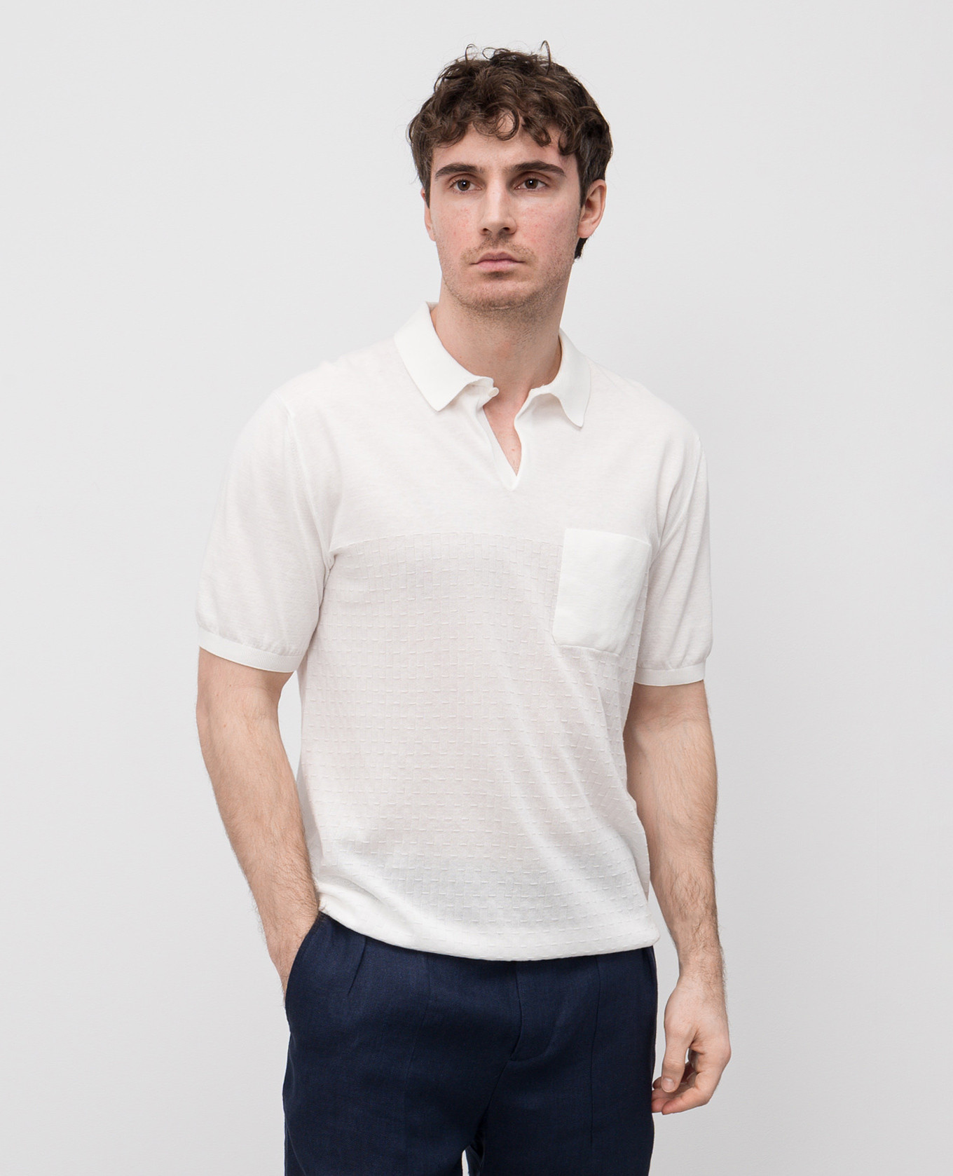 

White polo shirt with woven pattern Sease