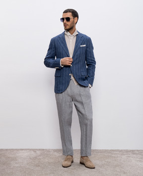 Brunello Cucinelli Blue striped linen blazer MR4857BTD