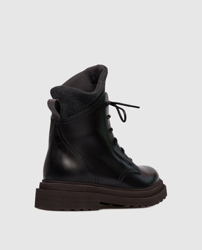 Brunello Cucinelli Black leather boots with a monil chain MZOLG3037P