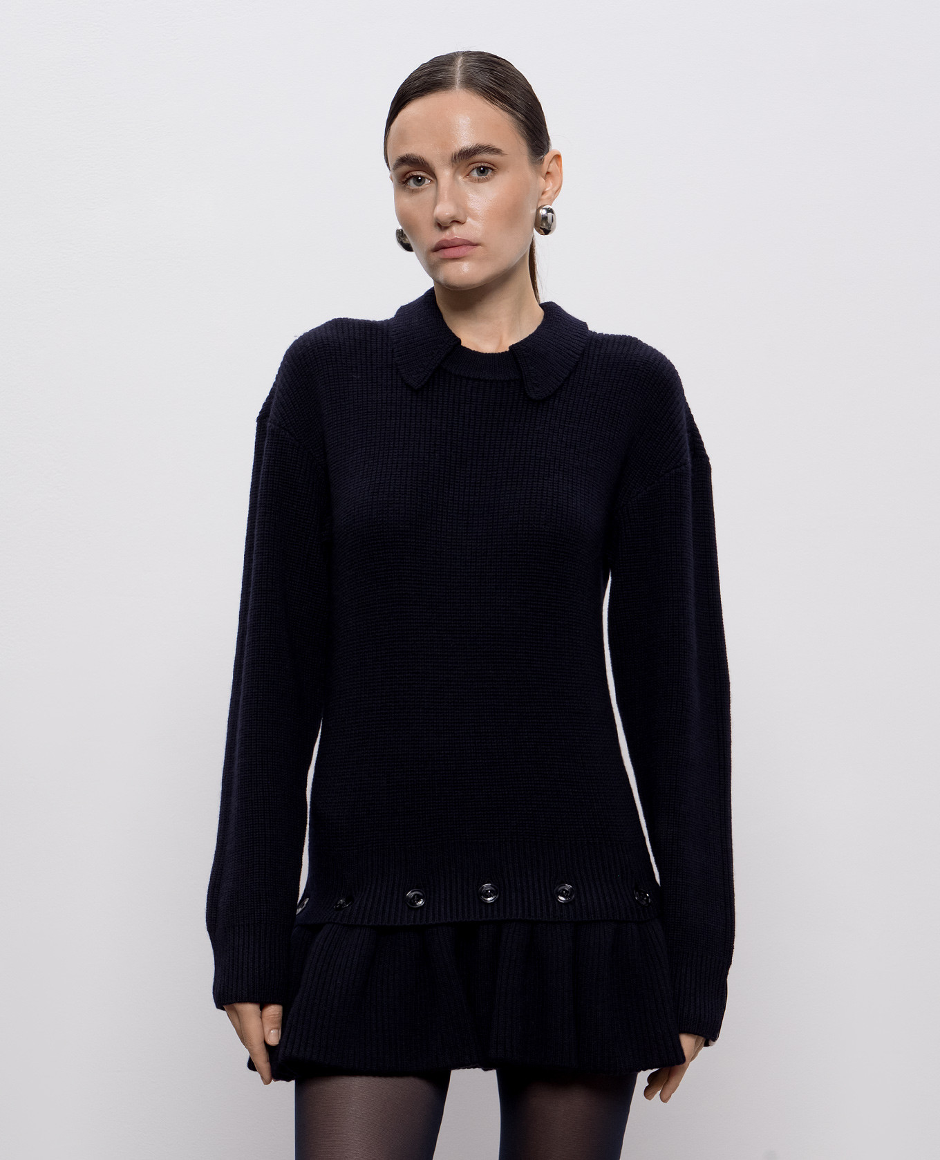 Blue menrino wool sweater with removable peplum Rokh 3