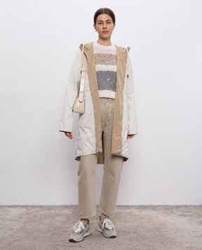Peserico Beige elongated reversible jacket with monil chain S25083D6953
