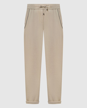 Brunello Cucinelli Beige sweatpants with silk and monil chain MD828SB899