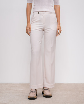 Peserico Beige wool trousers with branded patch A0478300668