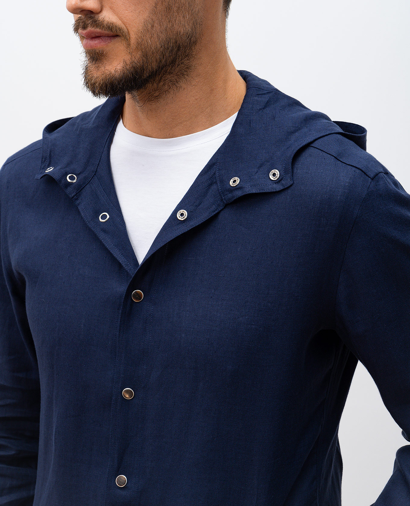 

Blue linen shirt with hood Kiton