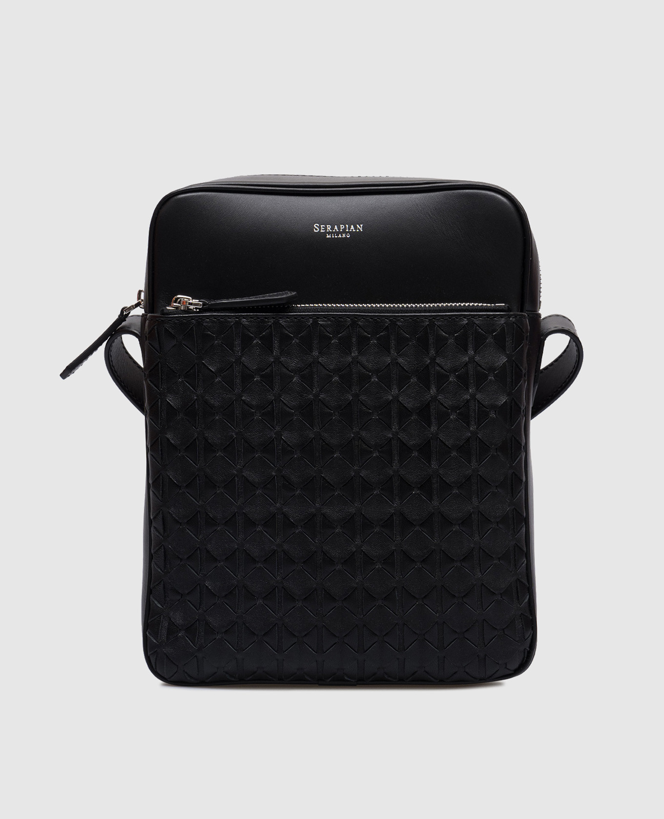 

Black leather bag with MOSAICO weaving Serapian