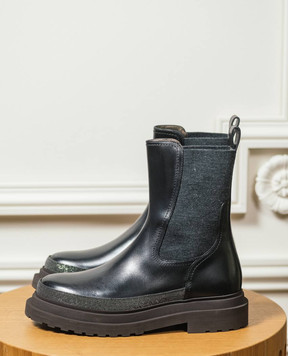 Brunello Cucinelli Black leather Chelsea boots with monil chain MZOLG2745