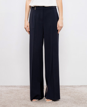 Peserico Blue wool pants with brand patch A0454702008