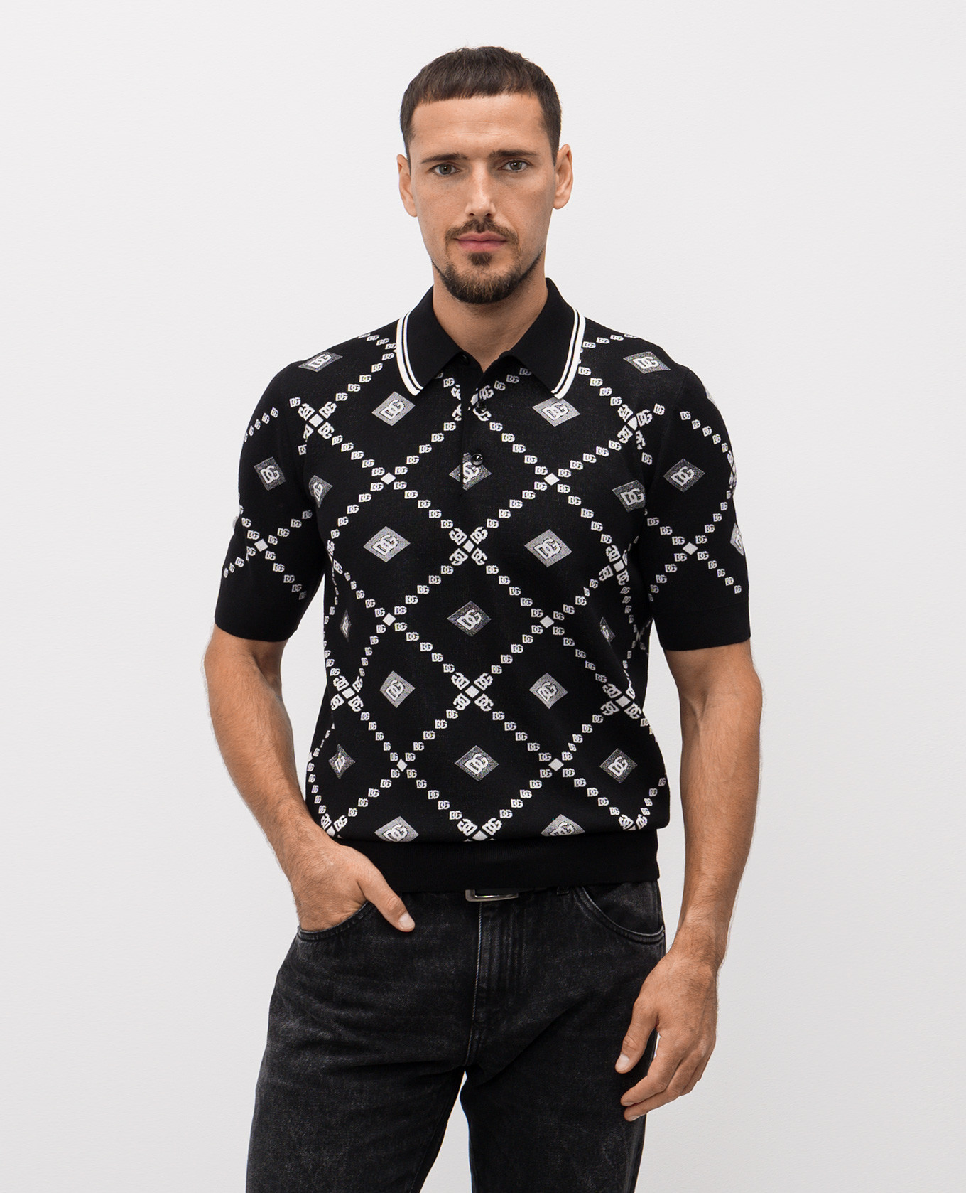 

Black wool and silk polo shirt Dolce&Gabbana