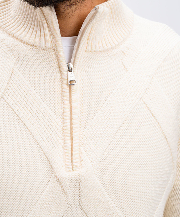 Cashmere&Whiskey White sweater made of merino wool in a pattern CH06 image 5