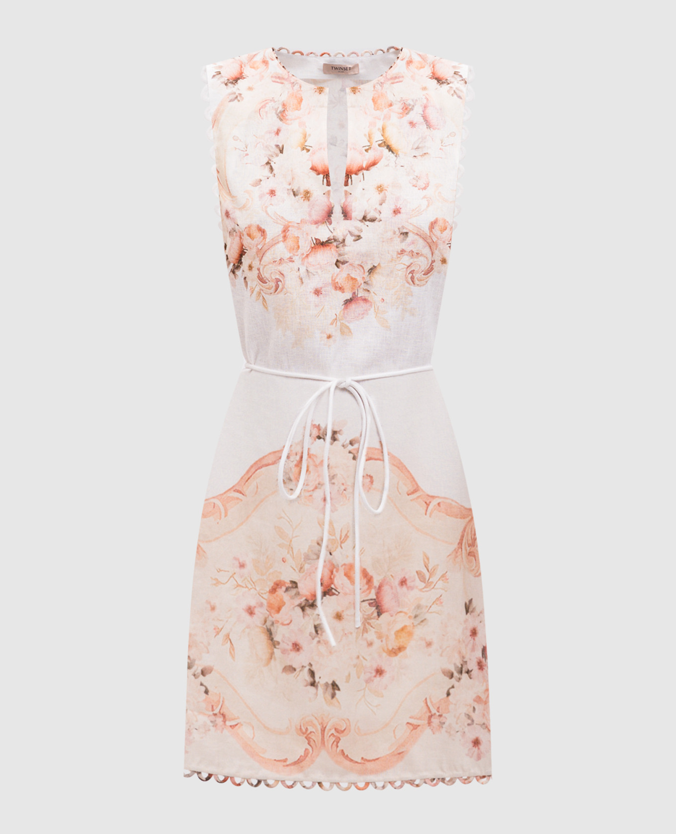 

White linen mini dress with floral print Twinset