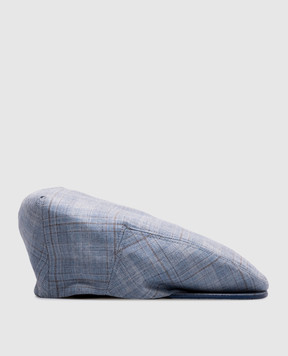 Stefano Ricci Blue checkered cap made of silk, wool and linen MCV51NB100LP51HA
