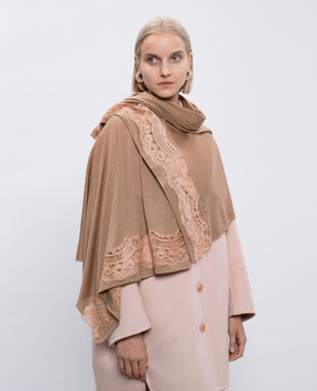 Ermanno Scervino Beige stole made of cashmere and silk with lace D452R701PFW