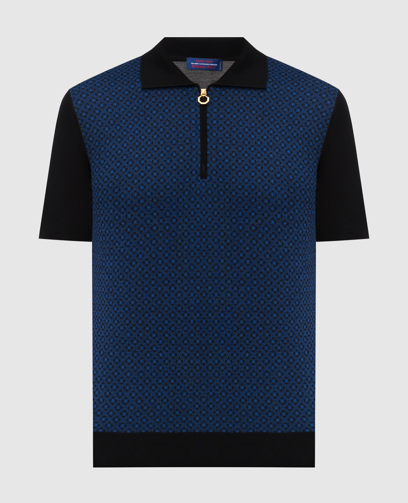 Black cashmere polo shirt with pattern Stefano Ricci