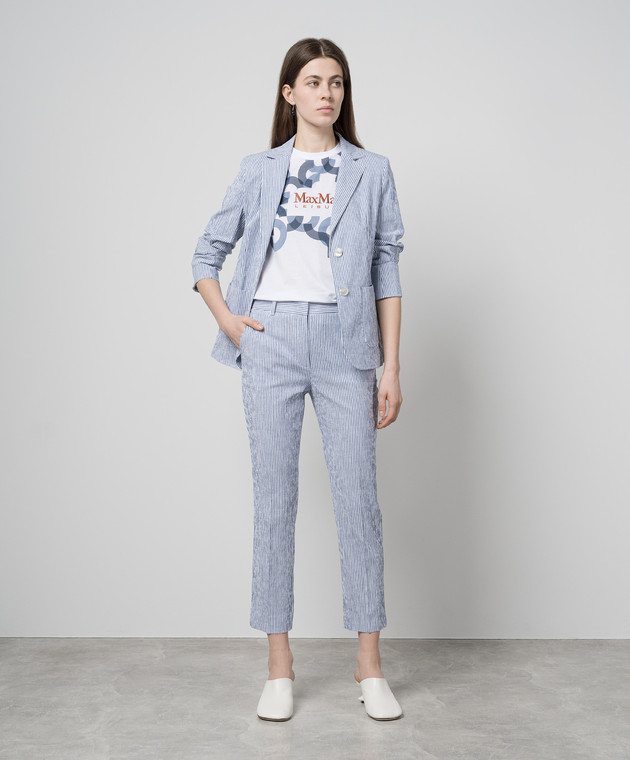 【WEEKEND Max Mara】STARLET トラウザーズ Seersucker fabric trousers, navy | Weekend Max Mara