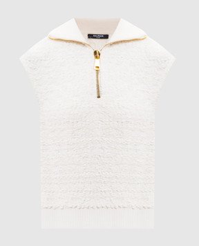 Balmain White tweed top with zipper FF0GB025KJ16