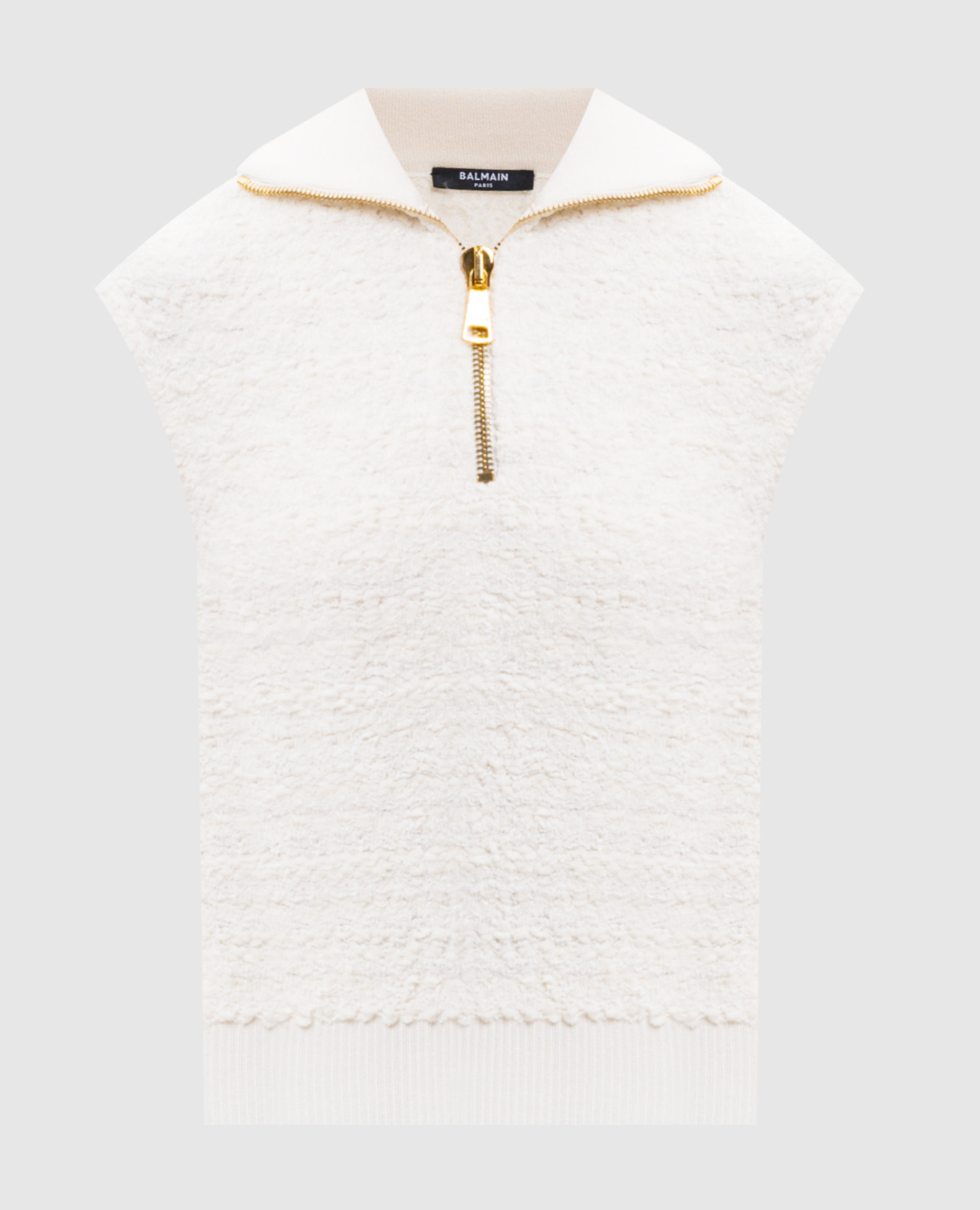 White tweed top with zipper Balmain