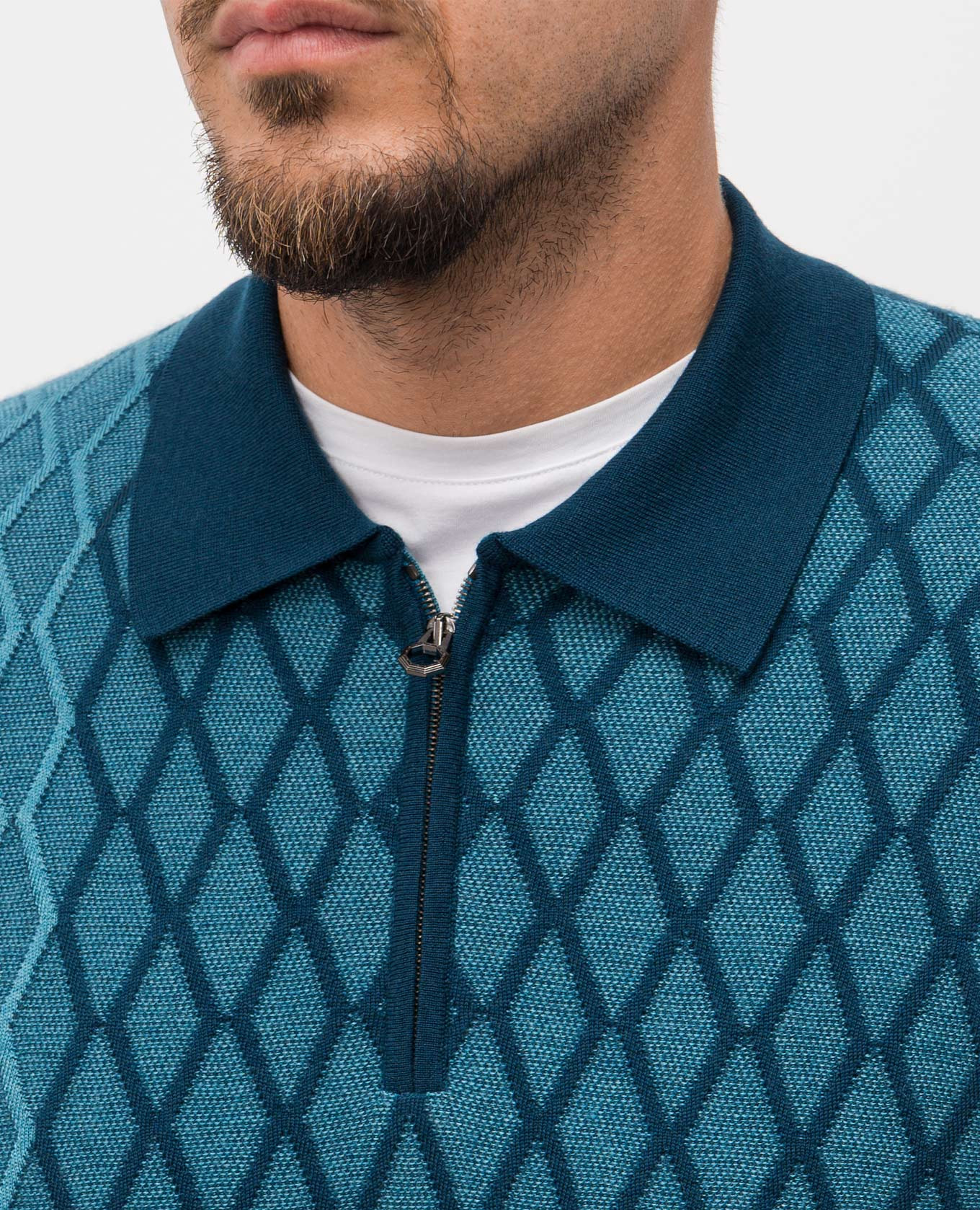 Blue wool, cashmere and silk polo shirt with geometric pattern Stefano Ricci 5