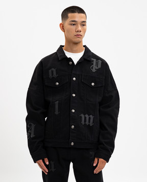 Palm Angels Black denim jacket with logo appliqué PMYE006F25DEN001