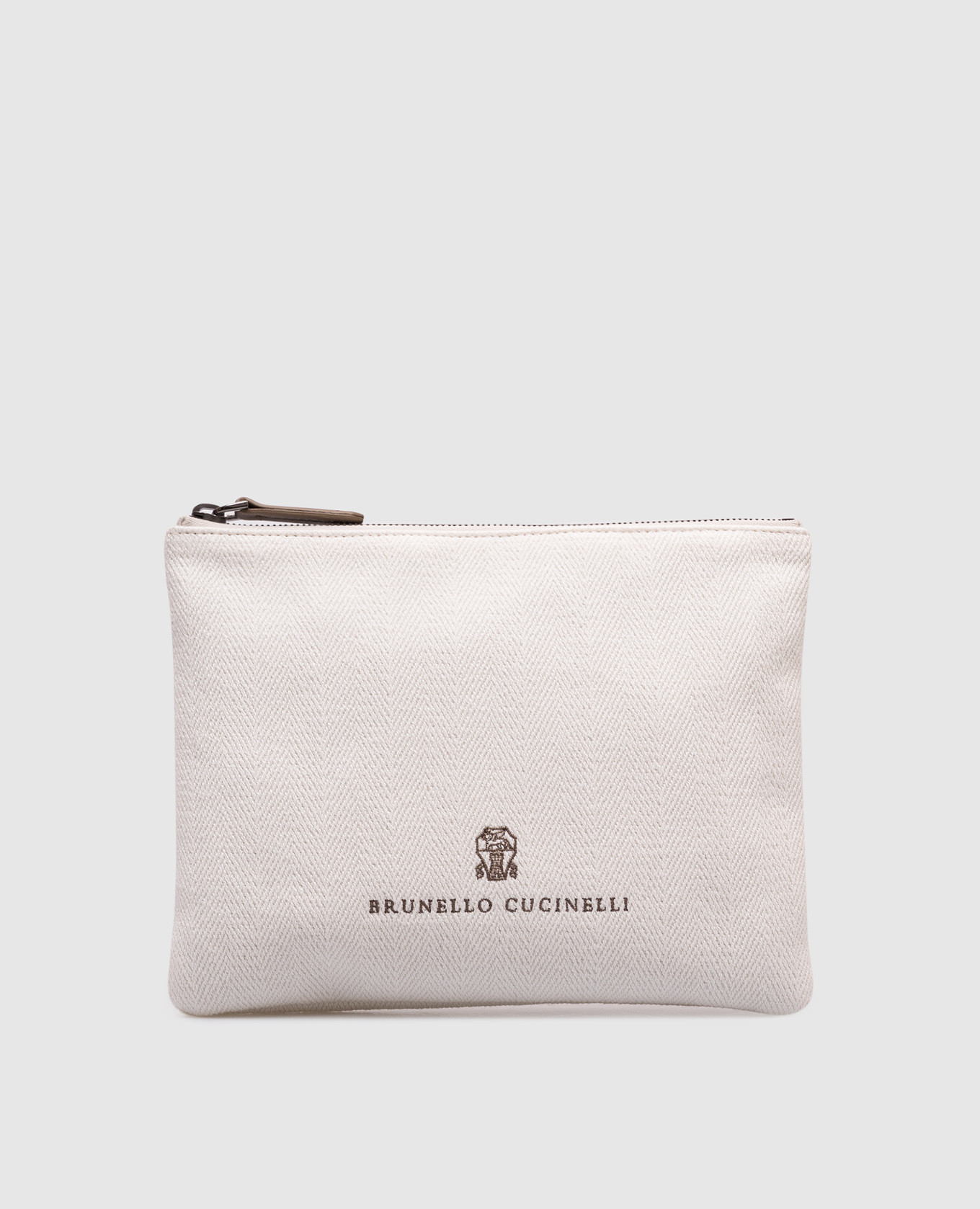 

White linen cosmetic bag with logo pattern Brunello Cucinelli