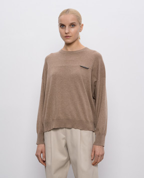 Brunello Cucinelli Beige cashmere jumper with monil chain M12212600P