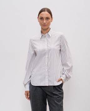Brunello Cucinelli White striped shirt with monil chain MP783NH566